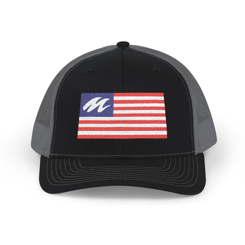 Marine Mechanic American Flag Trucker Hat – Embroidered Patriotic Snapback Cap