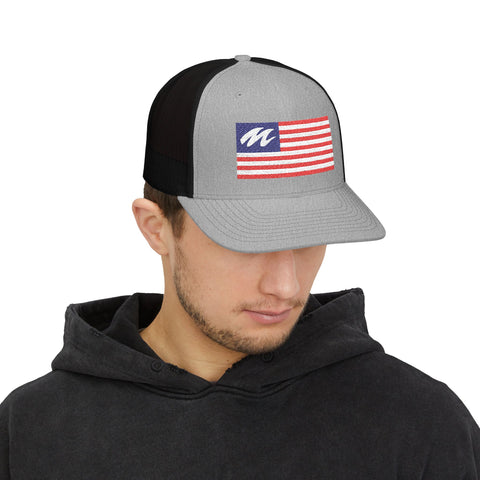 Marine Mechanic American Flag Trucker Hat – Embroidered Patriotic Snapback Cap