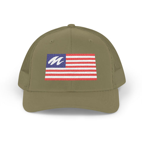 Marine Mechanic American Flag Trucker Hat – Embroidered Patriotic Snapback Cap