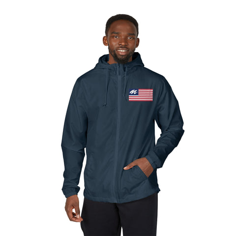Windbreaker Jacket — Marine Tech Pride - American Flag Lightweight Hooded Windbreaker