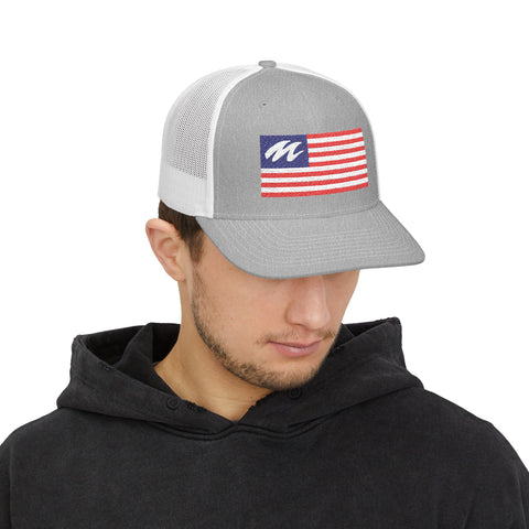 Marine Mechanic American Flag Trucker Hat – Embroidered Patriotic Snapback Cap